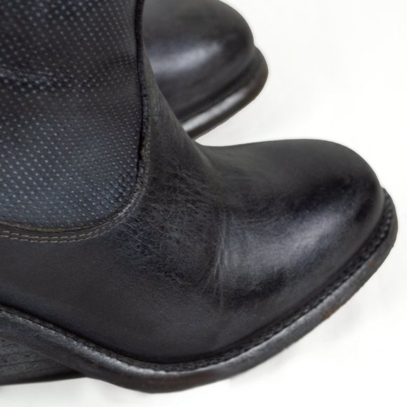 BED STU Empress Black Rustic Wedge Lace-Up Distressed Leather Tall Boots - Picture 9 of 16